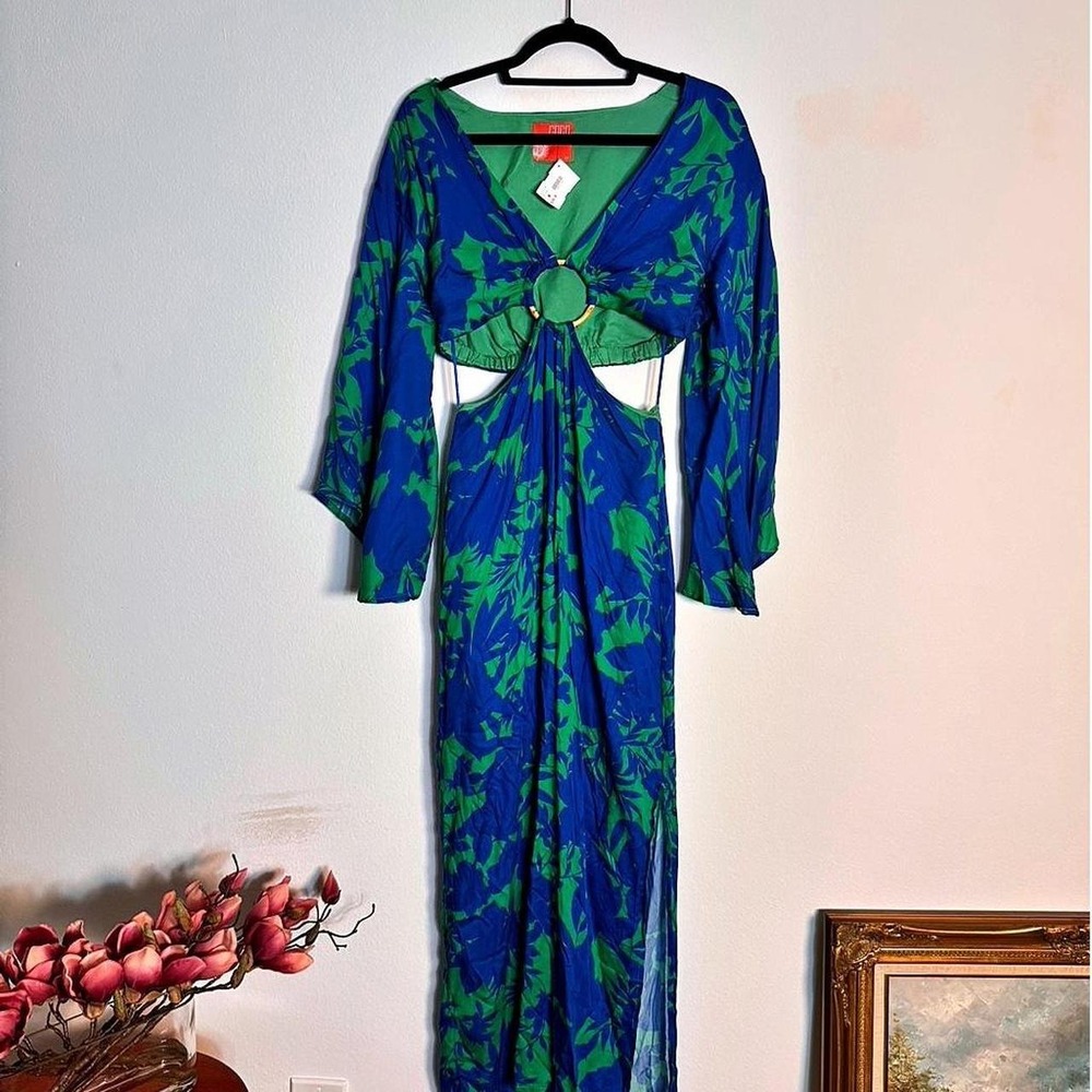 Coco & co blue maxi dress with cut out detail and tie back